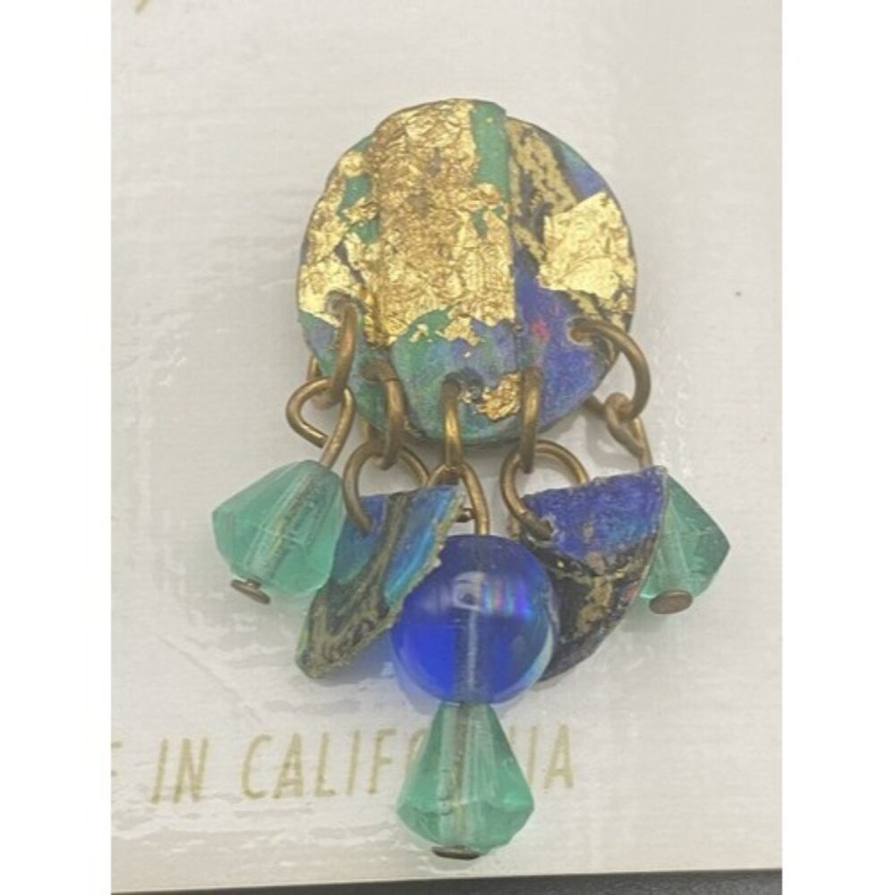 NWT Vtg Earrings Carla Renee Handmade in California Dangle Pierced Blue Green - Picture 1 of 4